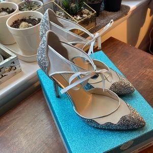 Betsey Johnson Silver Glitter Heels Bella Size 10